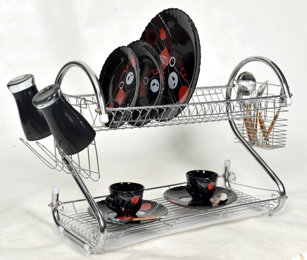 S-Shape Double Decker Style Dish Rack Kitchen Organizer