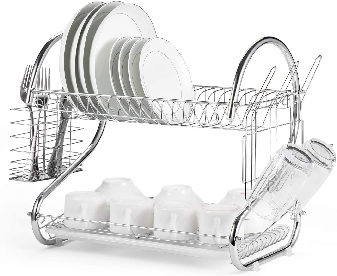 S-Shape Double Decker Style Dish Rack Kitchen Organizer