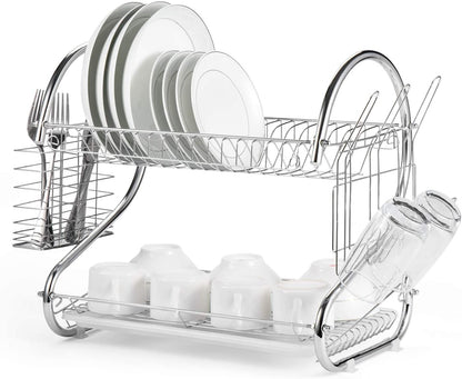 S-Shape Double Decker Style Dish Rack Kitchen Organizer