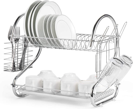 S-Shape Double Decker Style Dish Rack Kitchen Organizer
