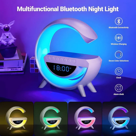 G-Shaped ADVANCED 5 in 1 Night Light Wireless Charger BT Speaker Clock