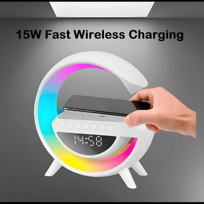 G-Shaped ADVANCED 5 in 1 Night Light Wireless Charger BT Speaker Clock