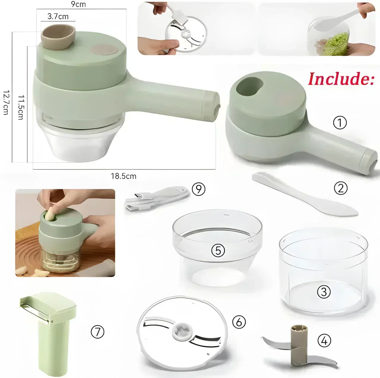 BEST 3 in 1 Electric Rechargeable Handheld Food Chopper Crusher