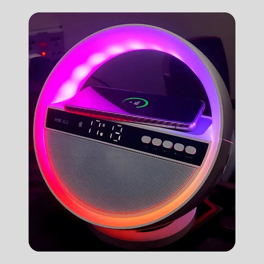 (50% OFF) NEW Gadget - Bluetooth Speaker - Watch & Mobile Wireless Charger - RGB Lighting - Clock & Alarm Table Lamp