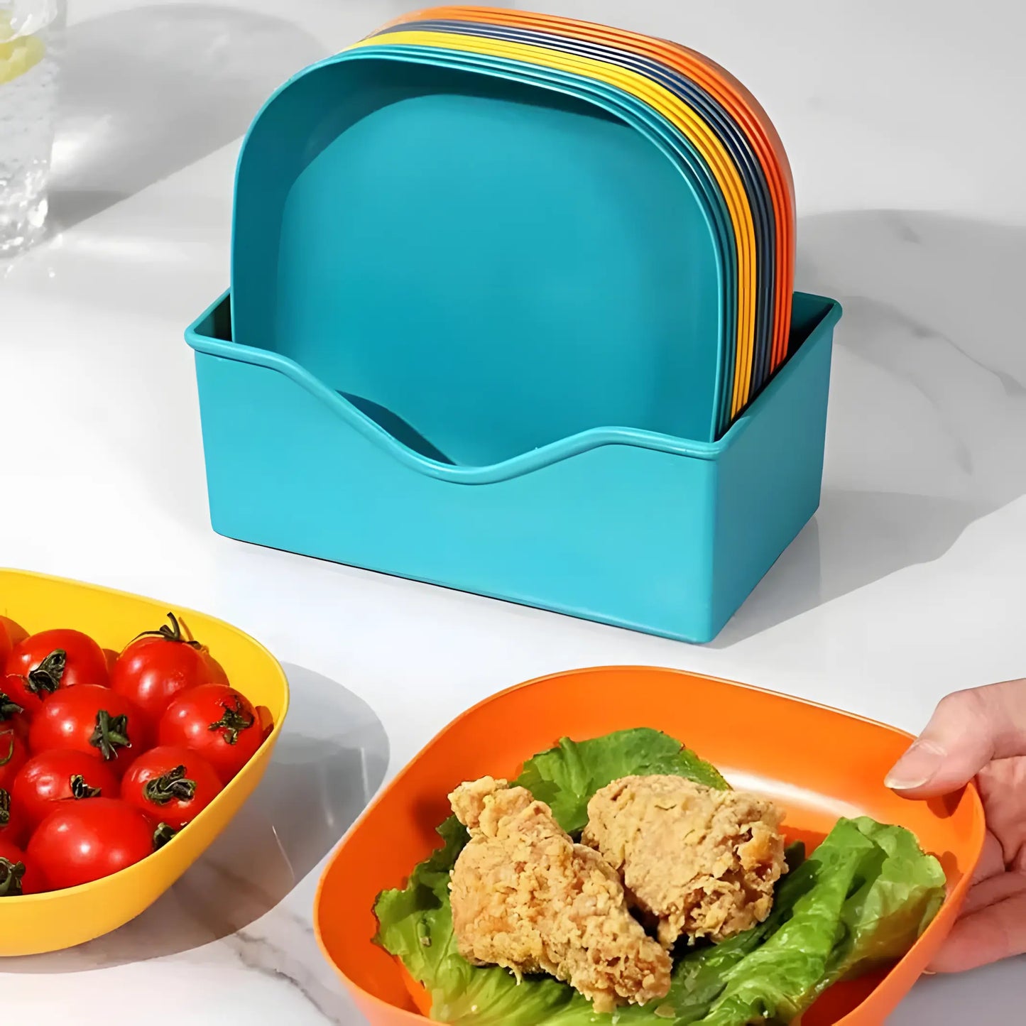 10Pcs Premium Multicolor Plates Set With Holder