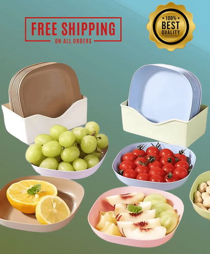 10Pcs Premium Multicolor Plates Set With Holder