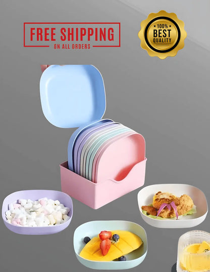 10Pcs Premium Multicolor Plates Set With Holder