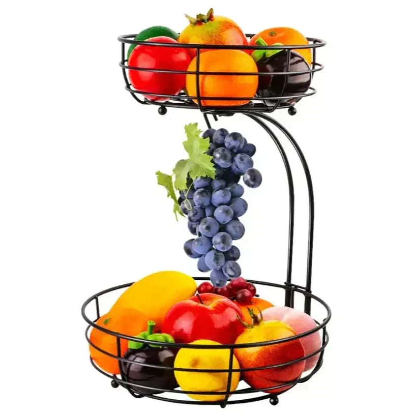 (Sale 50% OFF) MODERN Premium Fruit Basket Stainless Steel 2-Tier BLACK