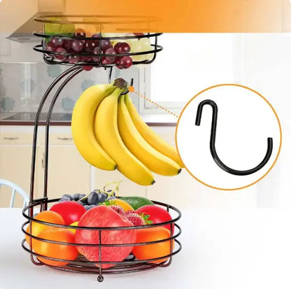(Sale 50% OFF) MODERN Premium Fruit Basket Stainless Steel 2-Tier BLACK
