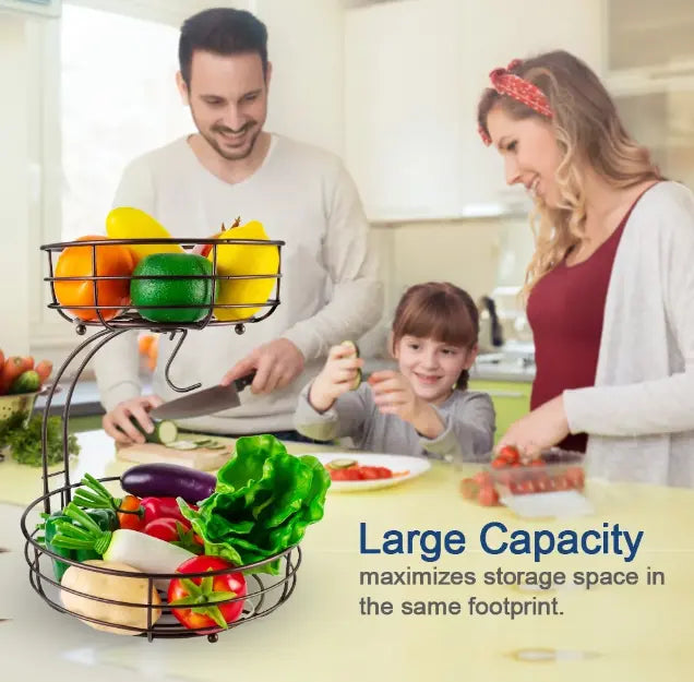 (Sale 50% OFF) MODERN Premium Fruit Basket Stainless Steel 2-Tier BLACK