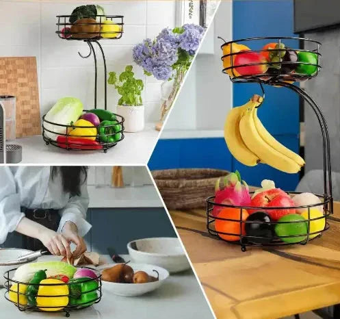 (Sale 50% OFF) MODERN Premium Fruit Basket Stainless Steel 2-Tier BLACK