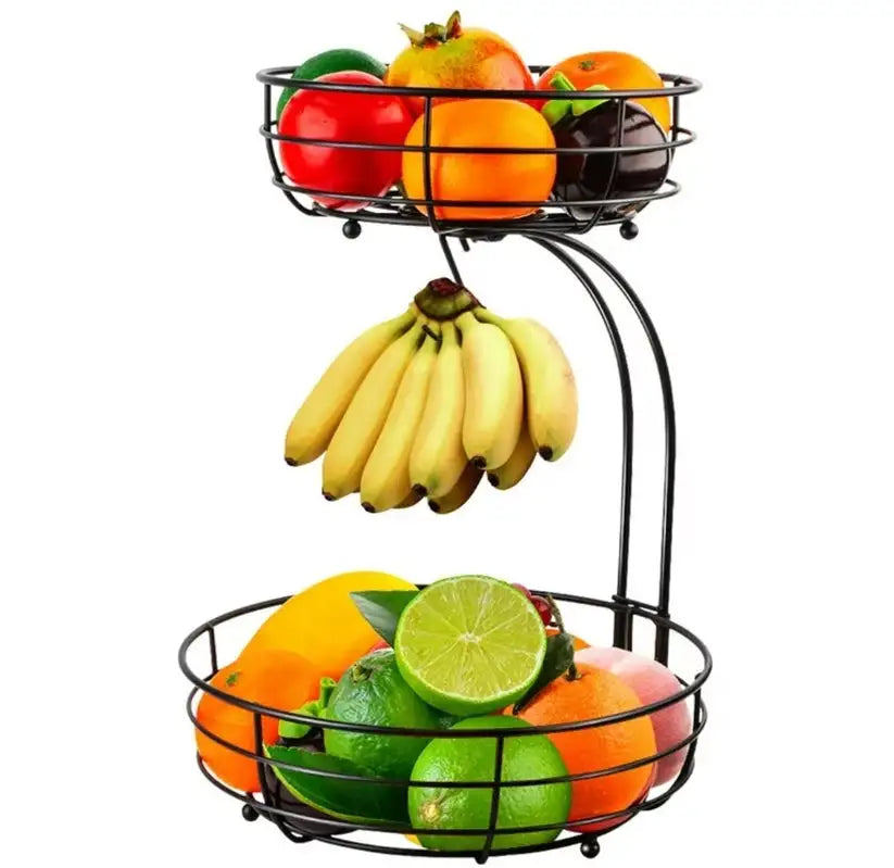 (Sale 50% OFF) MODERN Premium Fruit Basket Stainless Steel 2-Tier BLACK