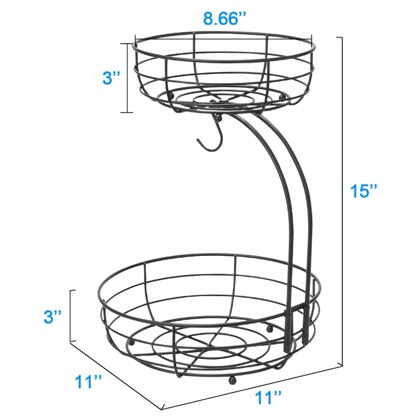 (Sale 50% OFF) MODERN Premium Fruit Basket Stainless Steel 2-Tier BLACK