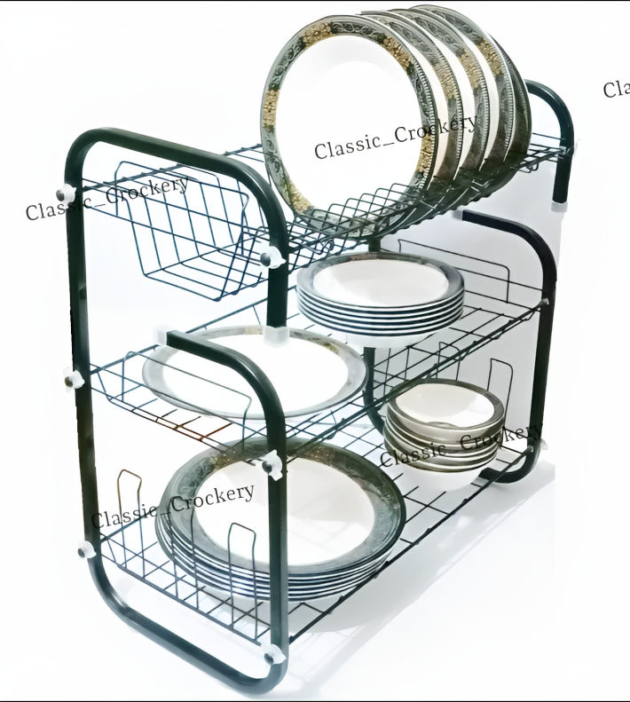 G-Shape 3-Tier Drain Rack - Plates Dishes Cups Kitchen Organizer